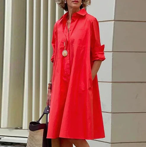 Vestido camisero de color liso para mujer