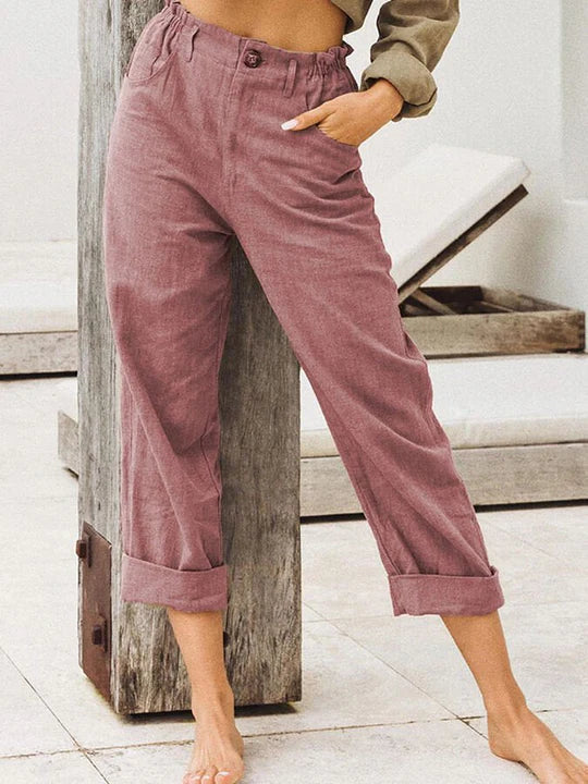 Elegante - pantalón de lino con dobladillo vuelto - comodidad y tendencia