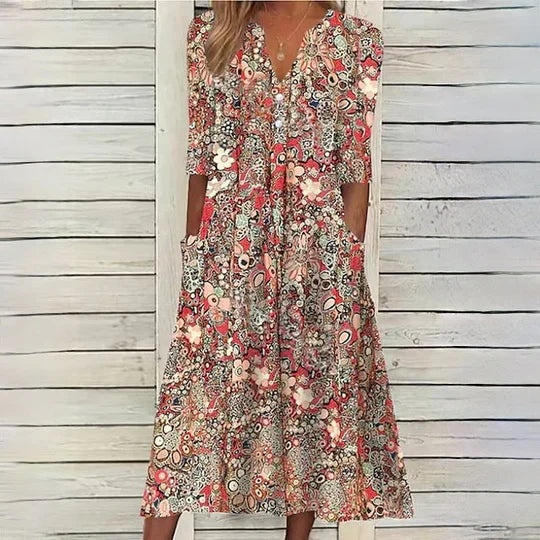 Vestido midi floral beige - hannah