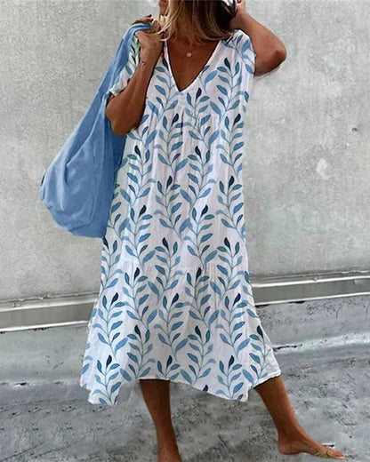 Boho - vestido midi con estampado de hojas y corte vaporoso