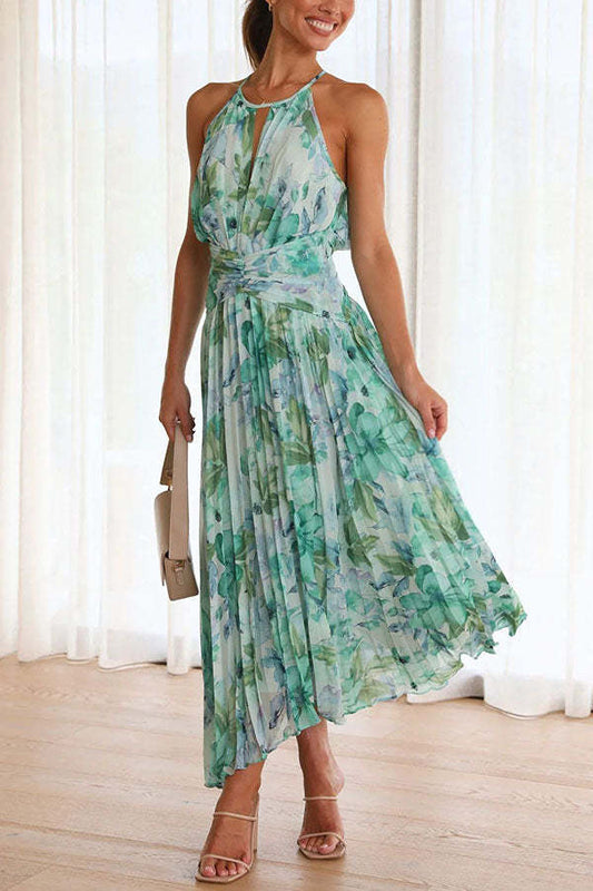 Forecast: vestido midi plisado con escote abierto y estampado floral