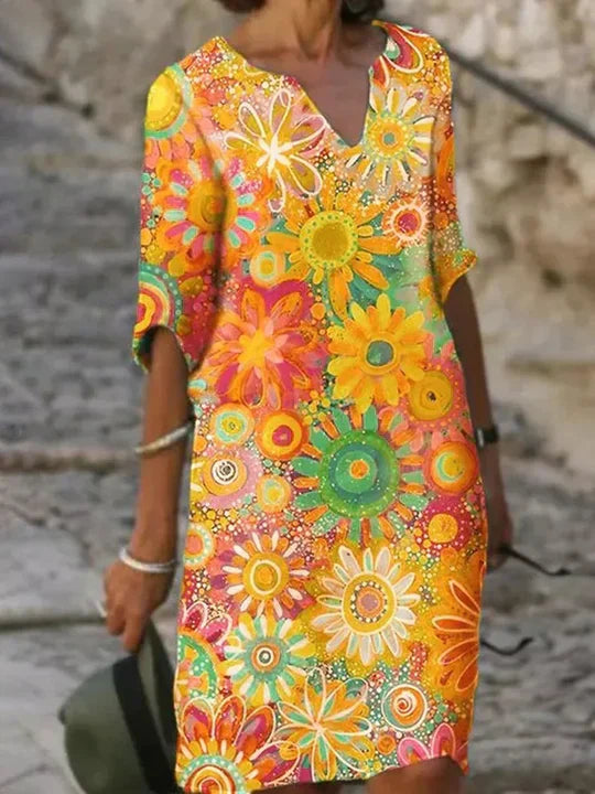 Vestido floral soleado: estampado brillante, ajuste cómodo