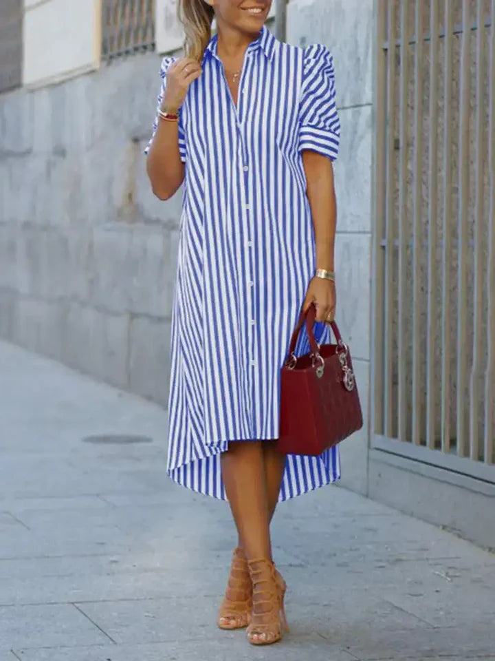 Clara - vestido camisero de rayas en blanco y negro