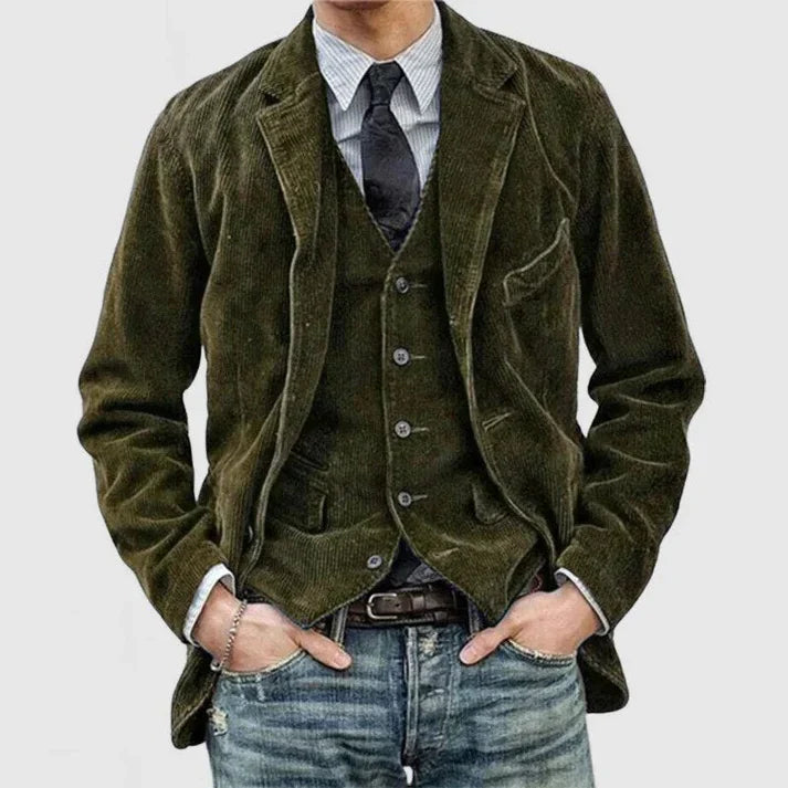 The - chaqueta vintage con solapas de terciopelo acanalado para hombre