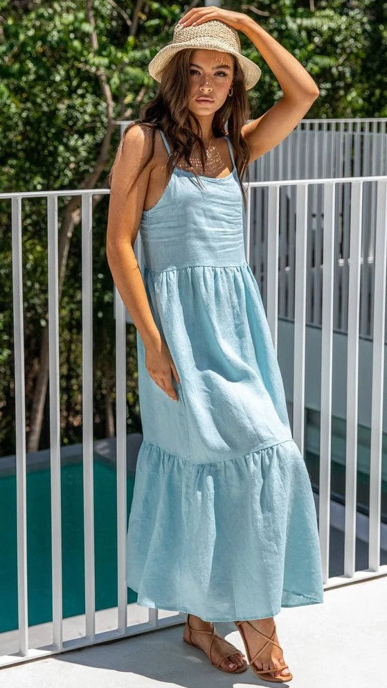 Venice - Vestido Midi Casual Azul Claro