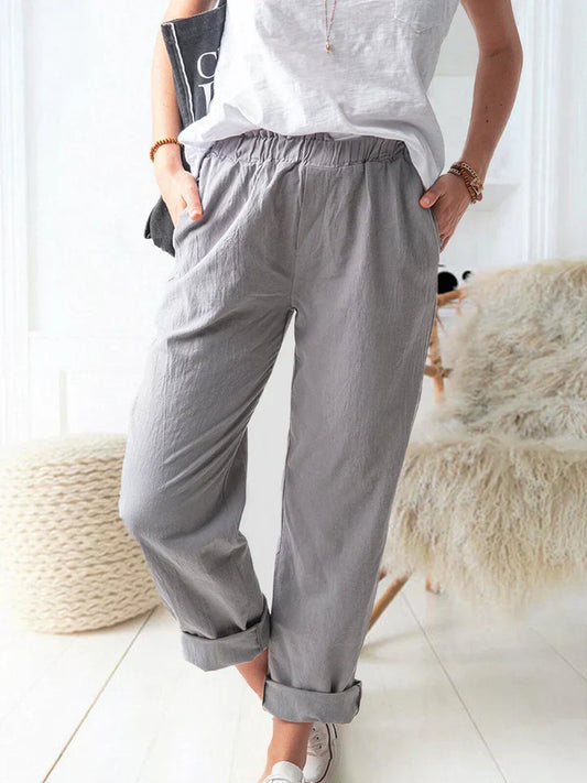 Pantalones informales de lino con cintura elástica: cómodos y elegantes